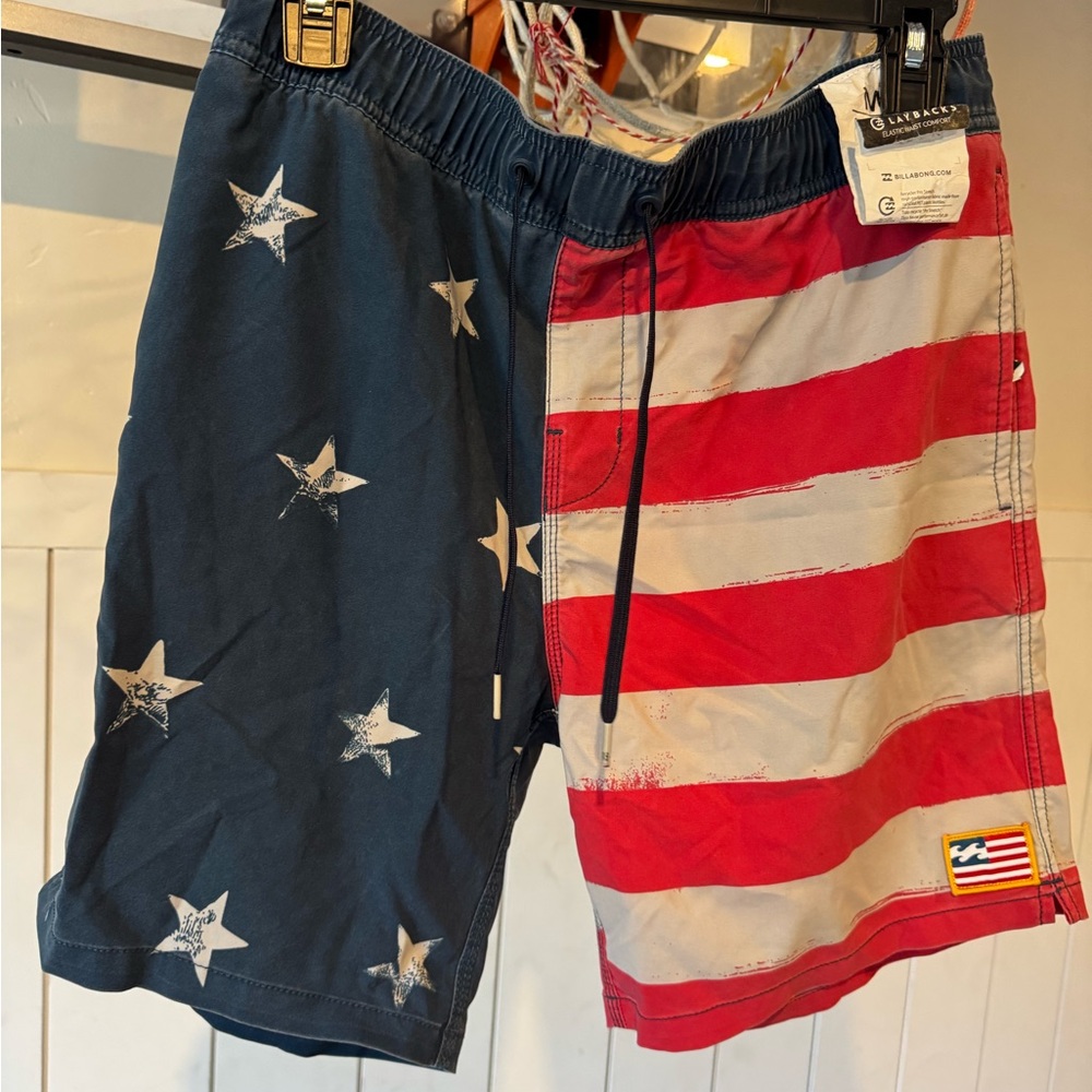Billabong Red, White, and Blue Board Shorts
